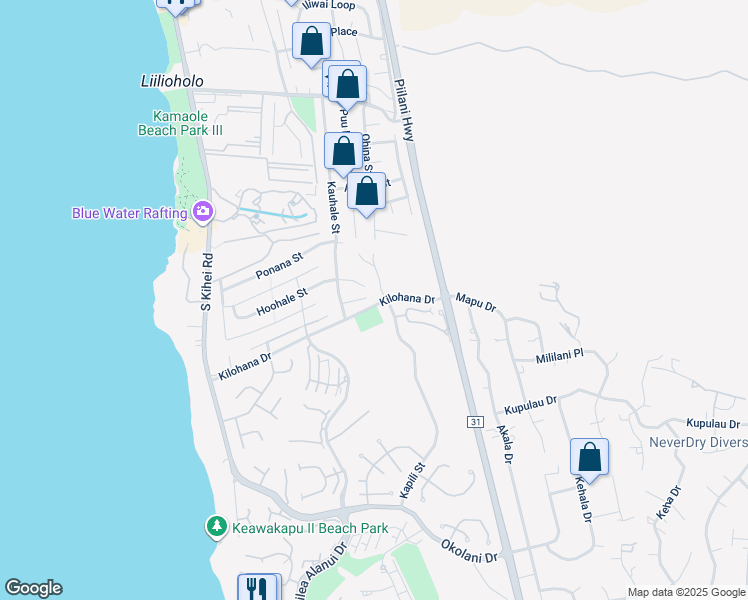 map of restaurants, bars, coffee shops, grocery stores, and more near 242 Mahie Place in Kihei