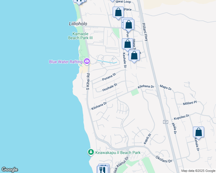 map of restaurants, bars, coffee shops, grocery stores, and more near 87 Hoohale Street in Kihei