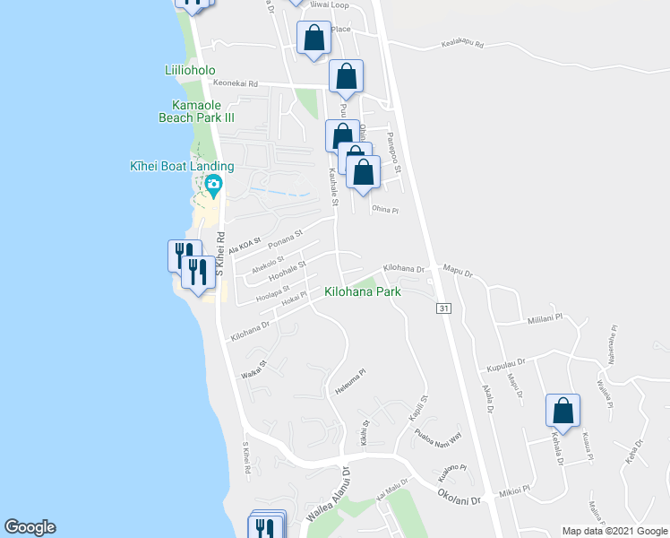 map of restaurants, bars, coffee shops, grocery stores, and more near 3000 Kauhale Street in Kihei