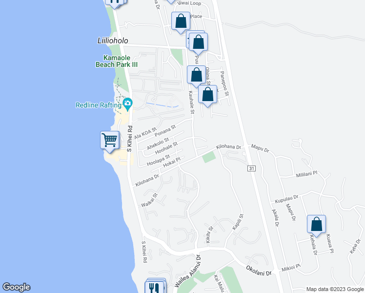 map of restaurants, bars, coffee shops, grocery stores, and more near 66 Hoolapa Street in Kihei
