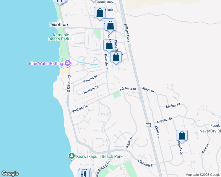 map of restaurants, bars, coffee shops, grocery stores, and more near 215 Mahie Place in Kihei