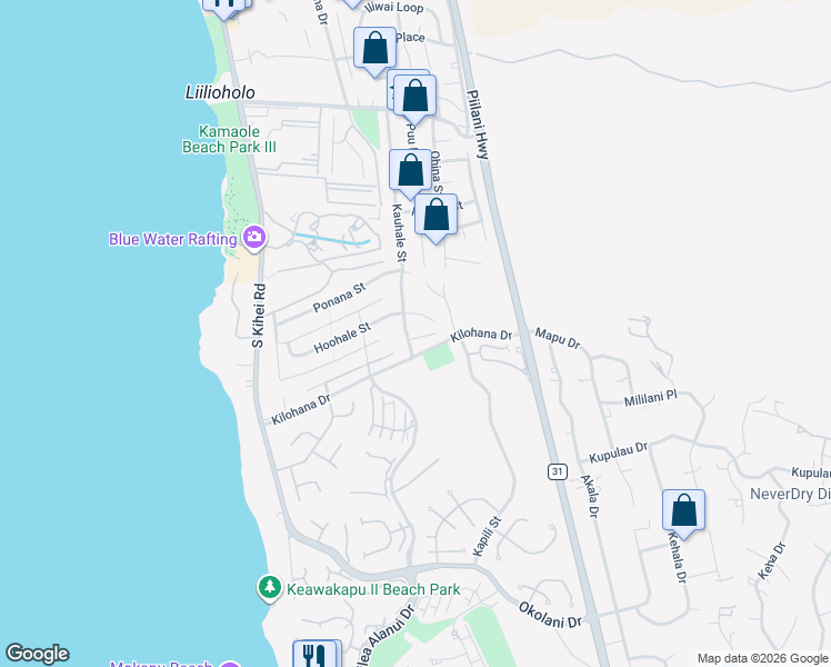 map of restaurants, bars, coffee shops, grocery stores, and more near 215 Mahie Place in Kihei