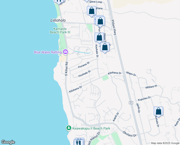 map of restaurants, bars, coffee shops, grocery stores, and more near 126 Hoohale Street in Kihei