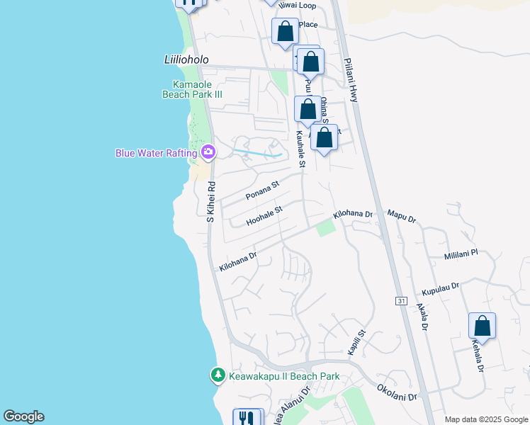 map of restaurants, bars, coffee shops, grocery stores, and more near 95 Hoohale Street in Kihei