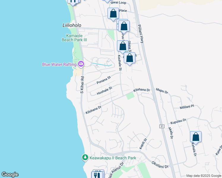 map of restaurants, bars, coffee shops, grocery stores, and more near 126 Hoohale Street in Kihei