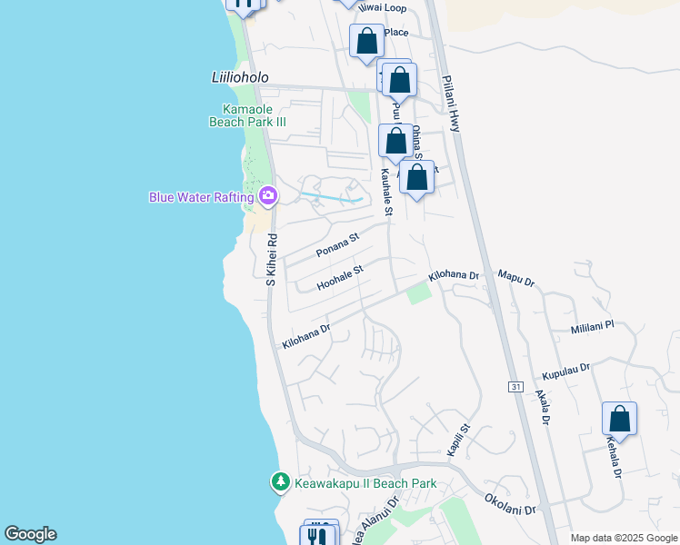 map of restaurants, bars, coffee shops, grocery stores, and more near 95 Hoohale Street in Kihei