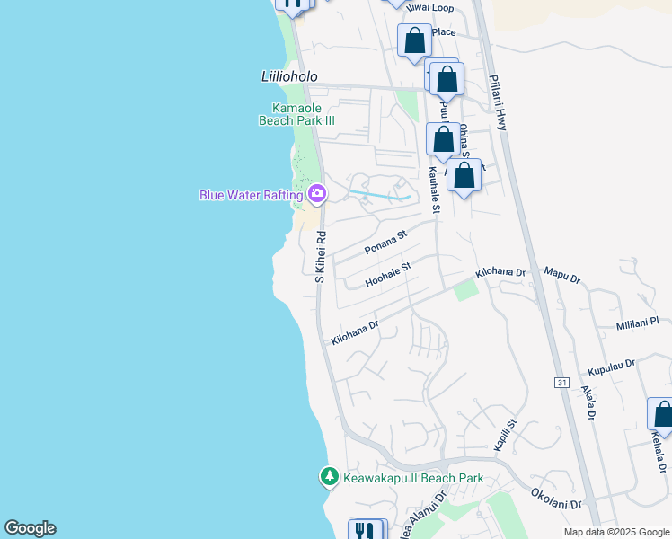 map of restaurants, bars, coffee shops, grocery stores, and more near 0 Ponana Street in Kihei