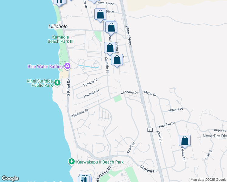 map of restaurants, bars, coffee shops, grocery stores, and more near 227 Mahie Place in Kihei