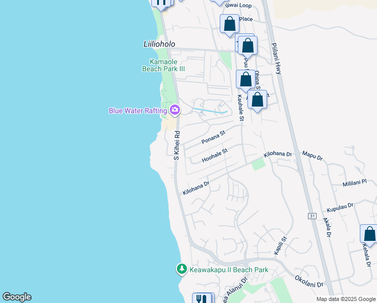 map of restaurants, bars, coffee shops, grocery stores, and more near 30 Ponana Street in Kihei
