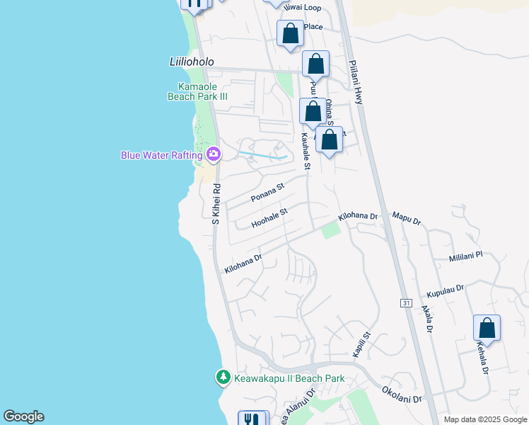 map of restaurants, bars, coffee shops, grocery stores, and more near 98 Ahekolo Street in Kihei