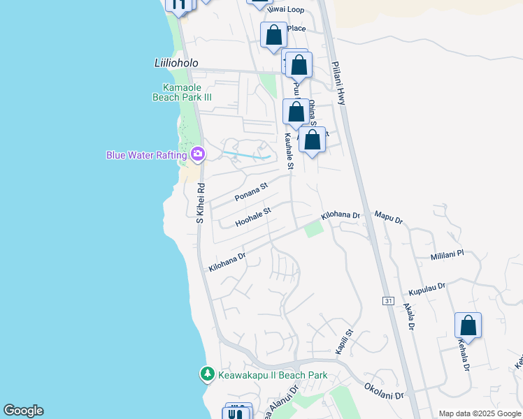 map of restaurants, bars, coffee shops, grocery stores, and more near 111 Hoohale Street in Kihei