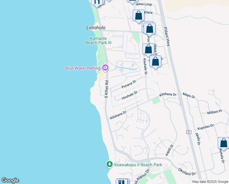 map of restaurants, bars, coffee shops, grocery stores, and more near 30 Ponana Street in Kihei