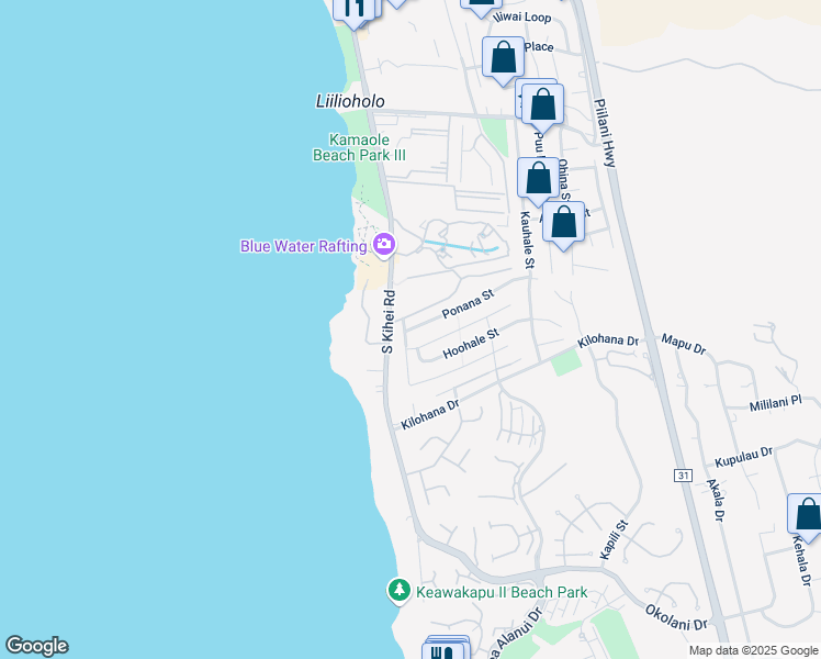 map of restaurants, bars, coffee shops, grocery stores, and more near 22 Ponana Street in Kihei