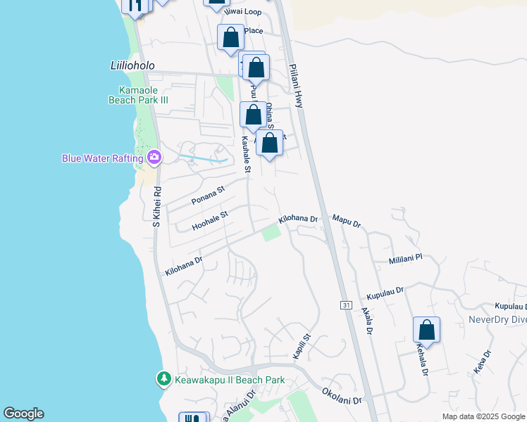 map of restaurants, bars, coffee shops, grocery stores, and more near 234 Hoohale Place in Kihei