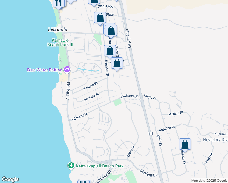 map of restaurants, bars, coffee shops, grocery stores, and more near 234 Hoohale Place in Kihei