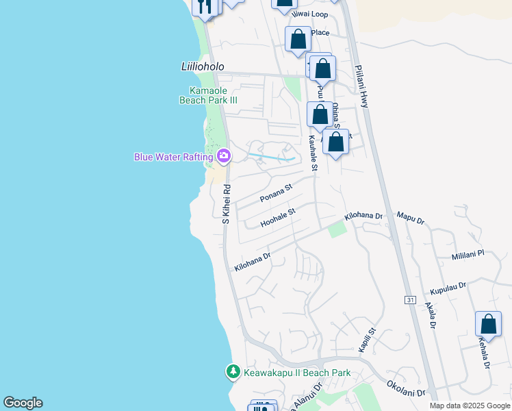 map of restaurants, bars, coffee shops, grocery stores, and more near 56 Ponana Street in Kihei