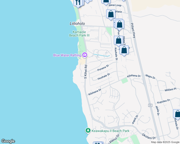 map of restaurants, bars, coffee shops, grocery stores, and more near 27 Ponana Street in Kihei