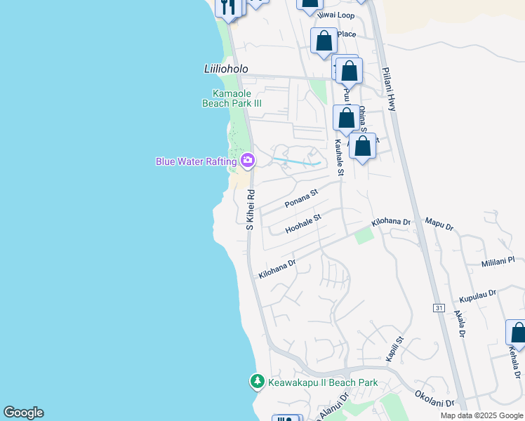 map of restaurants, bars, coffee shops, grocery stores, and more near 27 Ponana Street in Kihei