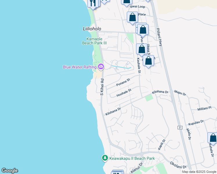 map of restaurants, bars, coffee shops, grocery stores, and more near 35 Ponana Street in Kihei