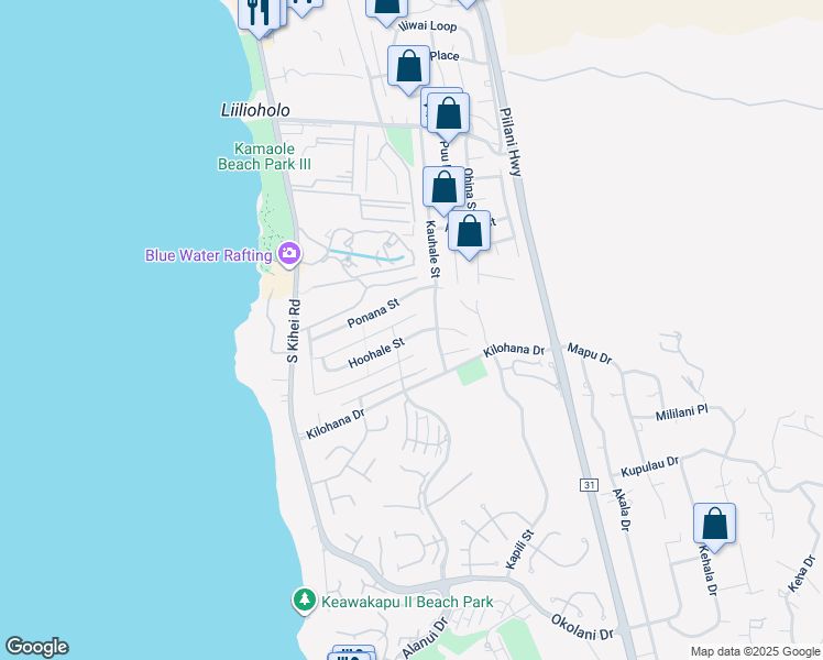 map of restaurants, bars, coffee shops, grocery stores, and more near 147 Hoohale Street in Kihei