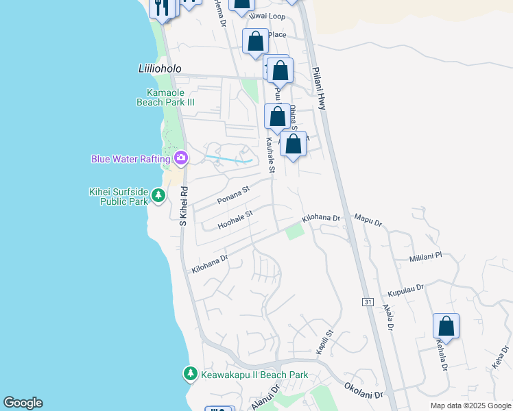 map of restaurants, bars, coffee shops, grocery stores, and more near 147 Hoohale Street in Kihei