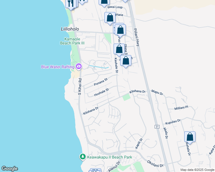 map of restaurants, bars, coffee shops, grocery stores, and more near 142 Ahekolo Place in Kihei