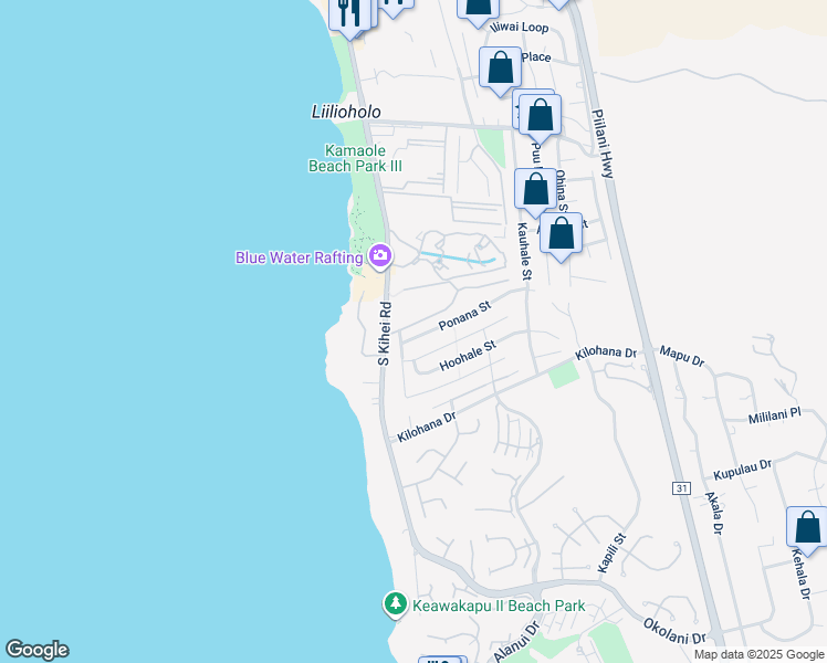map of restaurants, bars, coffee shops, grocery stores, and more near 35 Ponana Street in Kihei