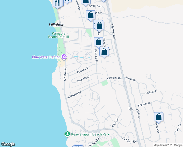 map of restaurants, bars, coffee shops, grocery stores, and more near 147 Hoohale Street in Kihei