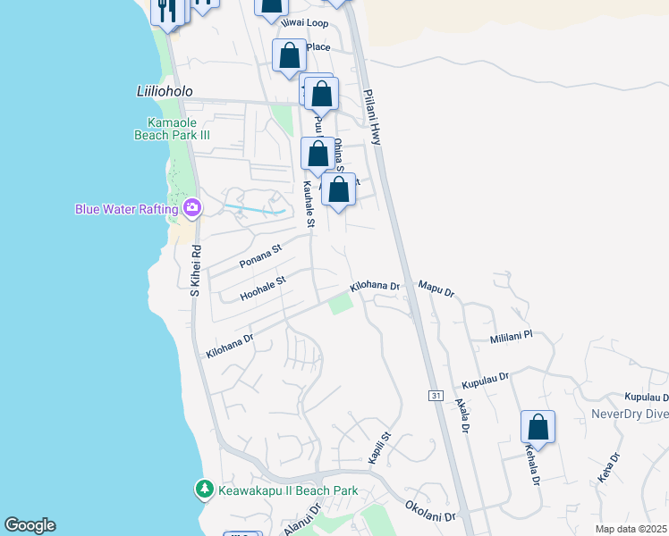 map of restaurants, bars, coffee shops, grocery stores, and more near 235 Hoohale Place in Kihei