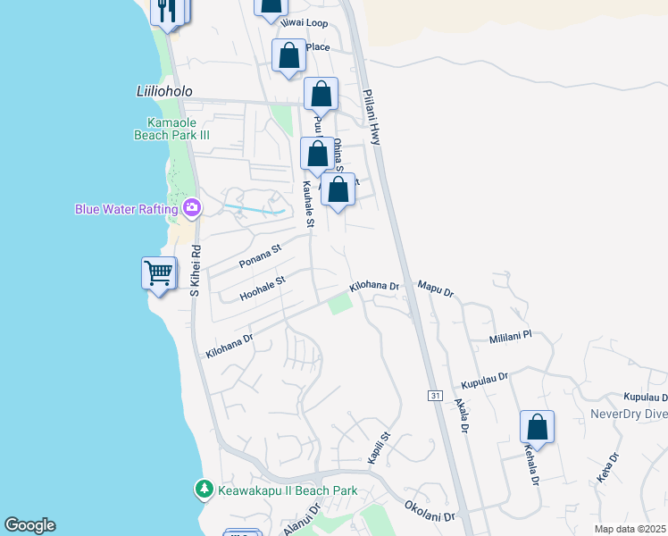 map of restaurants, bars, coffee shops, grocery stores, and more near 235 Hoohale Place in Kihei