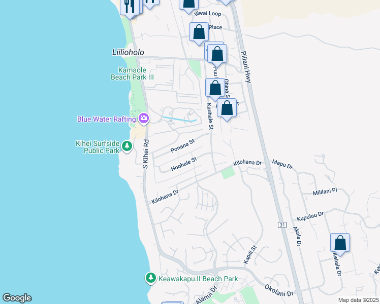 map of restaurants, bars, coffee shops, grocery stores, and more near 127 Ahekolo Street in Kihei