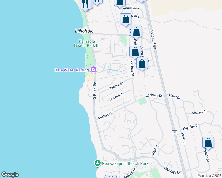 map of restaurants, bars, coffee shops, grocery stores, and more near 126 Ponana Street in Kihei