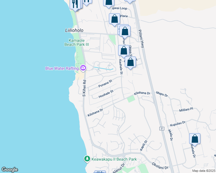 map of restaurants, bars, coffee shops, grocery stores, and more near 127 Ahekolo Street in Kihei