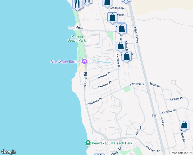 map of restaurants, bars, coffee shops, grocery stores, and more near 67 Ponana Street in Kihei