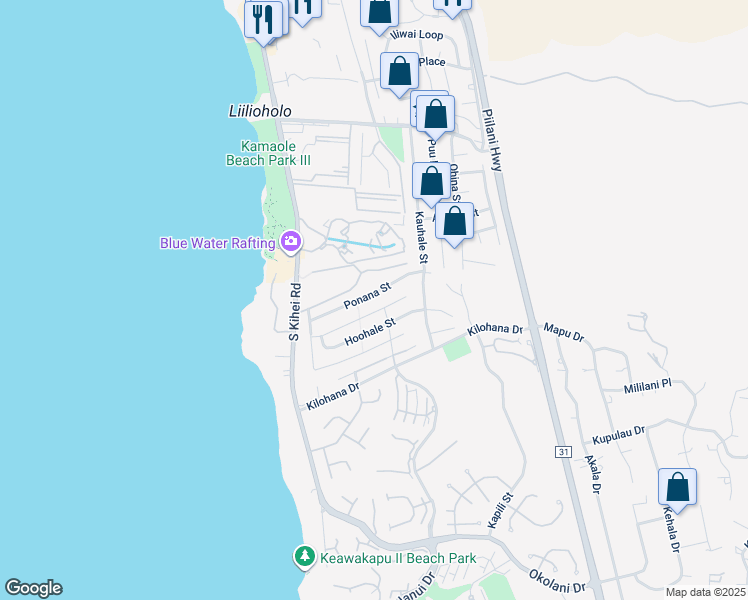 map of restaurants, bars, coffee shops, grocery stores, and more near 120 Ponana Street in Kihei