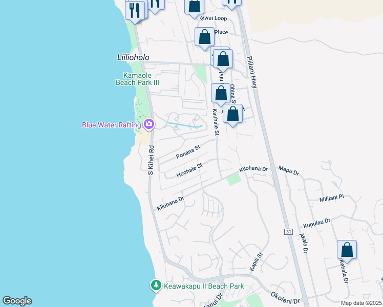 map of restaurants, bars, coffee shops, grocery stores, and more near 120 Ponana Street in Kihei