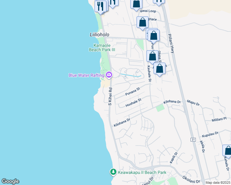 map of restaurants, bars, coffee shops, grocery stores, and more near 2895 South Kihei Road in Kihei