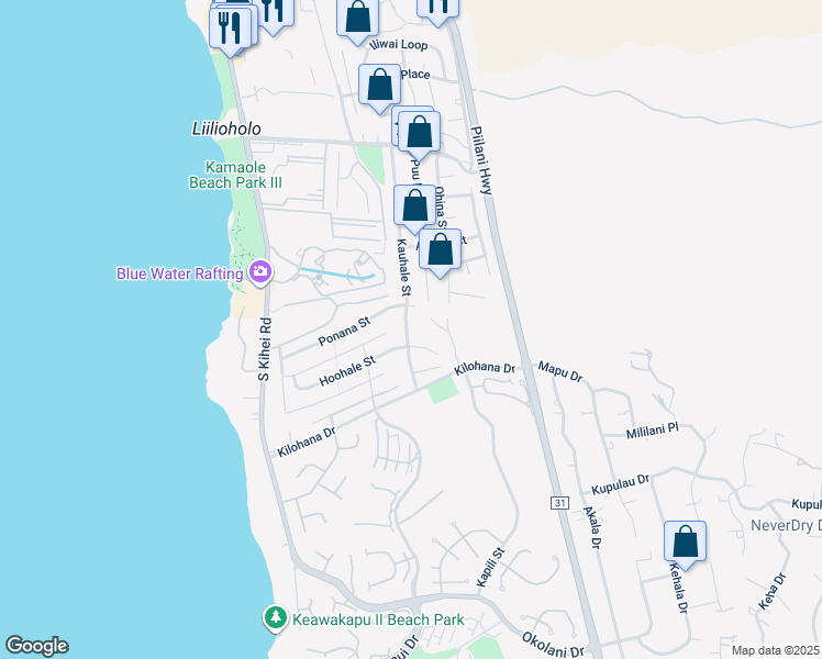 map of restaurants, bars, coffee shops, grocery stores, and more near 2927 Kauhale Street in Kihei