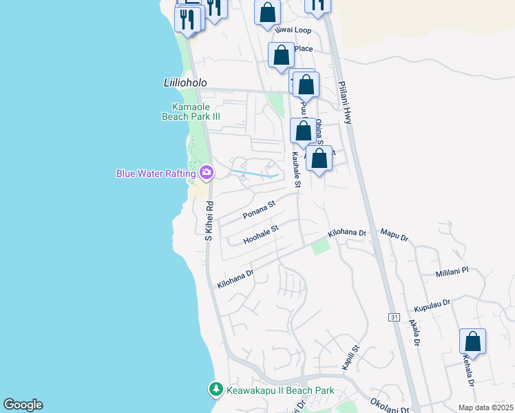 map of restaurants, bars, coffee shops, grocery stores, and more near 111 Ponana Street in Kihei