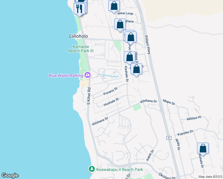 map of restaurants, bars, coffee shops, grocery stores, and more near 147 Ponana Street in Kihei
