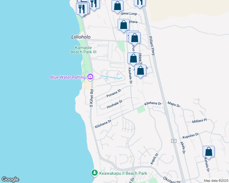 map of restaurants, bars, coffee shops, grocery stores, and more near 119 Ponana Street in Kihei