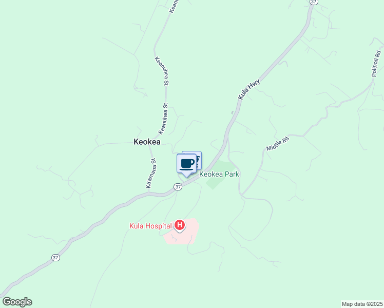 map of restaurants, bars, coffee shops, grocery stores, and more near 9300 Kula Highway in Kula