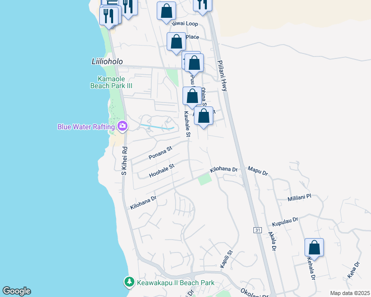 map of restaurants, bars, coffee shops, grocery stores, and more near 2920 Kauhale Street in Kihei