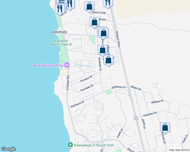map of restaurants, bars, coffee shops, grocery stores, and more near 164 Ponana Street in Kihei
