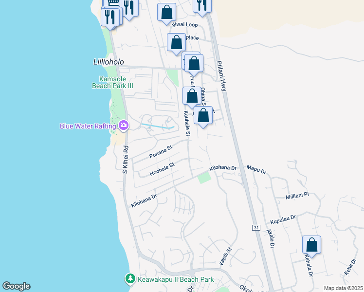 map of restaurants, bars, coffee shops, grocery stores, and more near 176 Ponana Street in Kihei