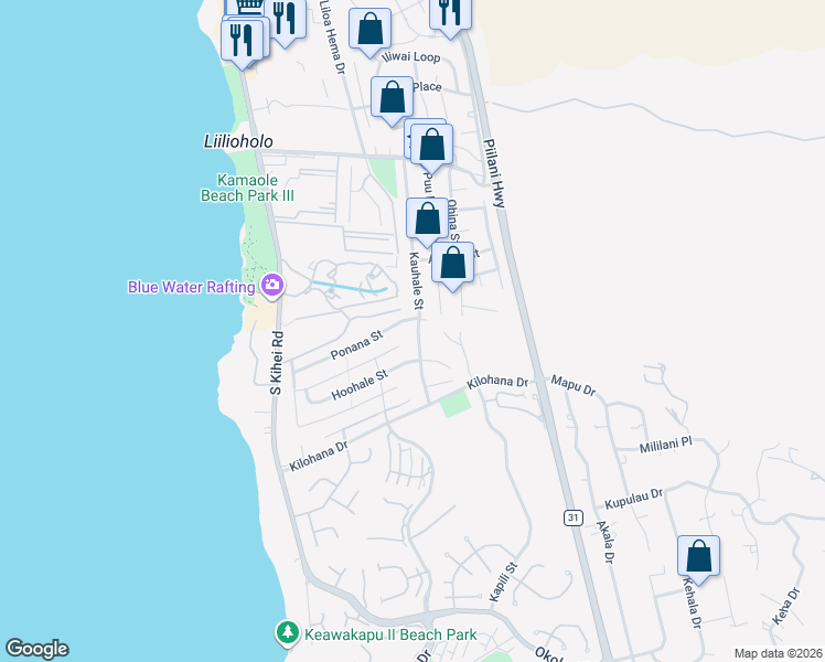 map of restaurants, bars, coffee shops, grocery stores, and more near 2920 Kauhale Street in Kihei