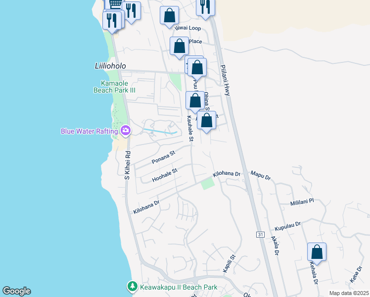 map of restaurants, bars, coffee shops, grocery stores, and more near 182 Ponana Street in Kihei
