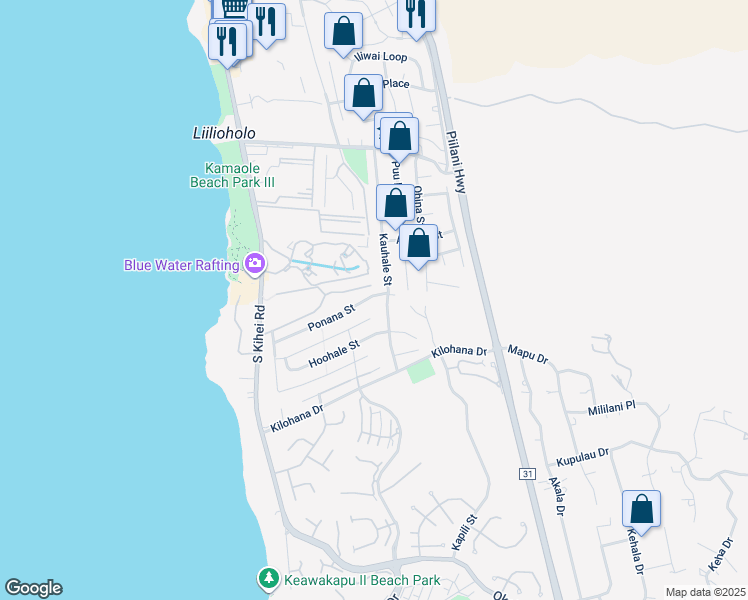 map of restaurants, bars, coffee shops, grocery stores, and more near 182 Ponana Street in Kihei