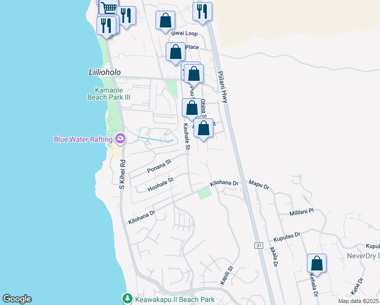 map of restaurants, bars, coffee shops, grocery stores, and more near 2885 Kauhale Street in Kihei