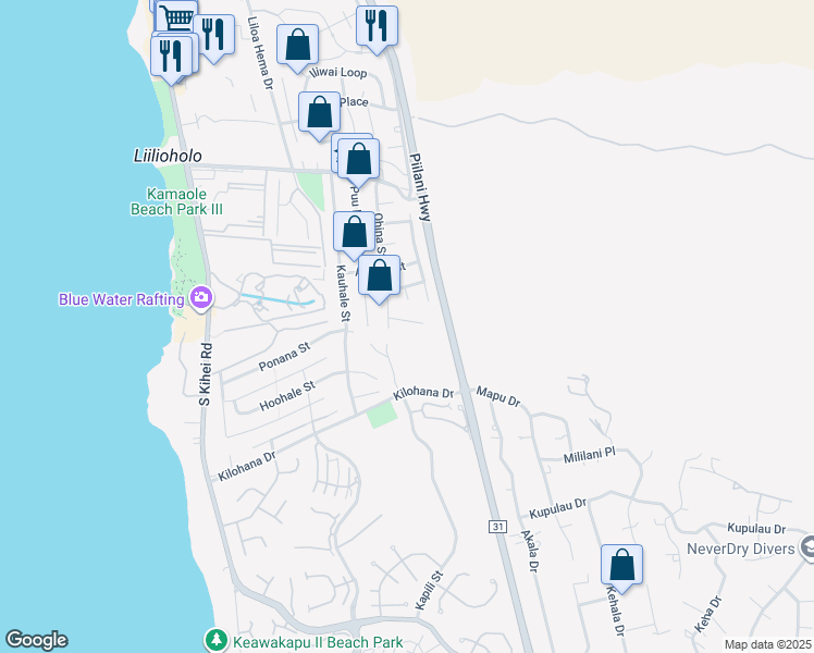 map of restaurants, bars, coffee shops, grocery stores, and more near 284 Ohina Place in Kihei